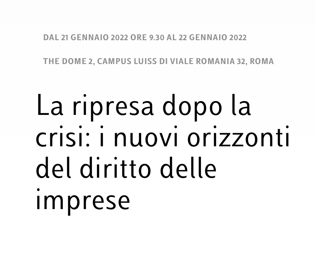 La ripresa dopo la crisi: i nuovi orizzonti del diritto delle imprese